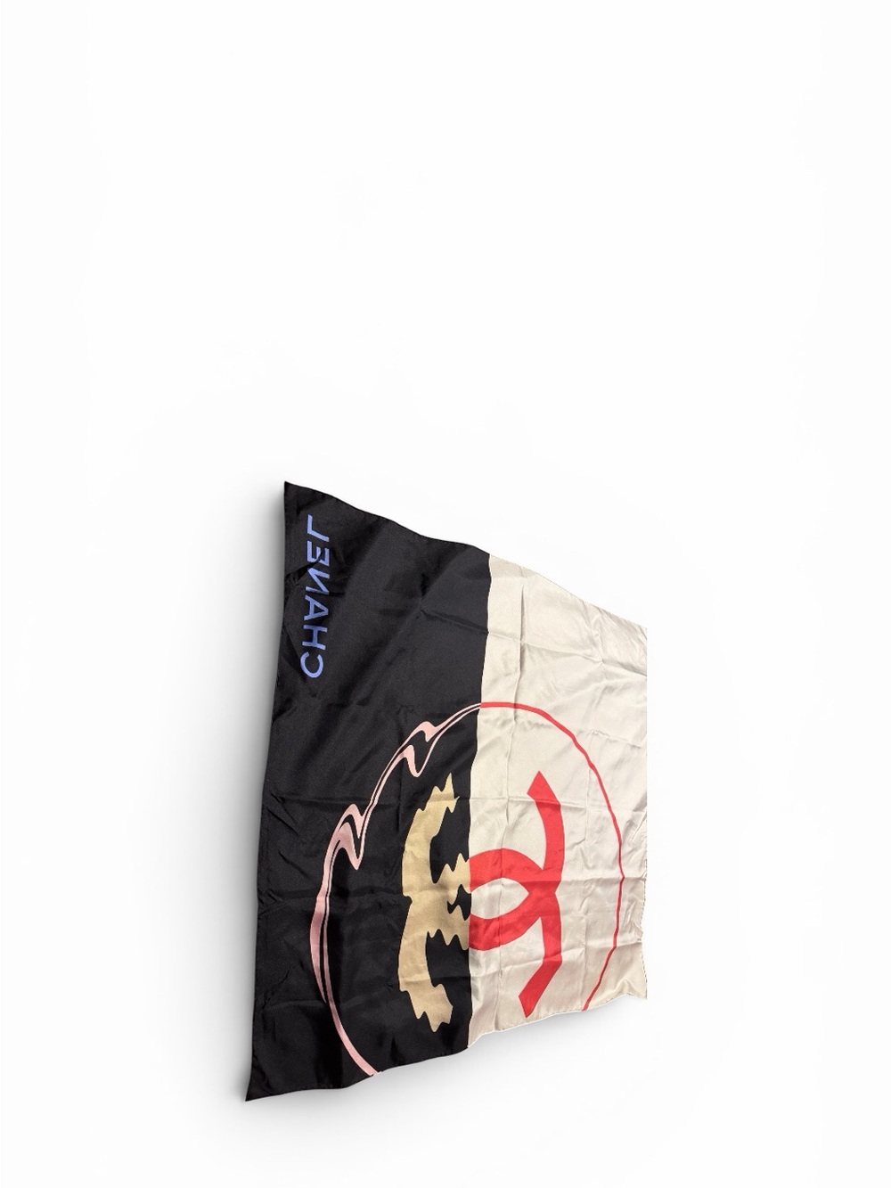 CHANEL Black, Cream & Red Logo Silk Scarf - Picture 2 of 3